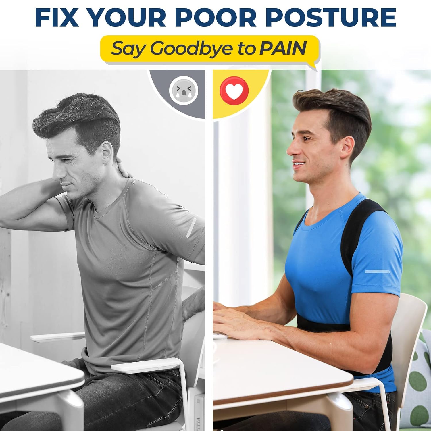 Back Brace Posture Corrector for Women and Men, Back Braces for Upper and Lower Back Pain Relief, Adjustable and Fully Back Support Improve Posture and Lumbar Support(Xxl, 43"-49" Waist)